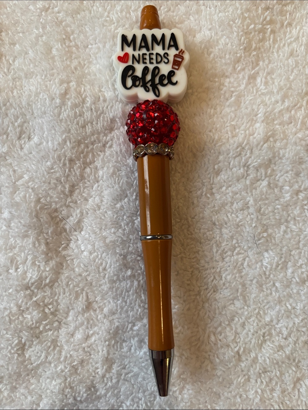 Mama Needs Coffee Decorative Brown Pen with Red Crystal Accent